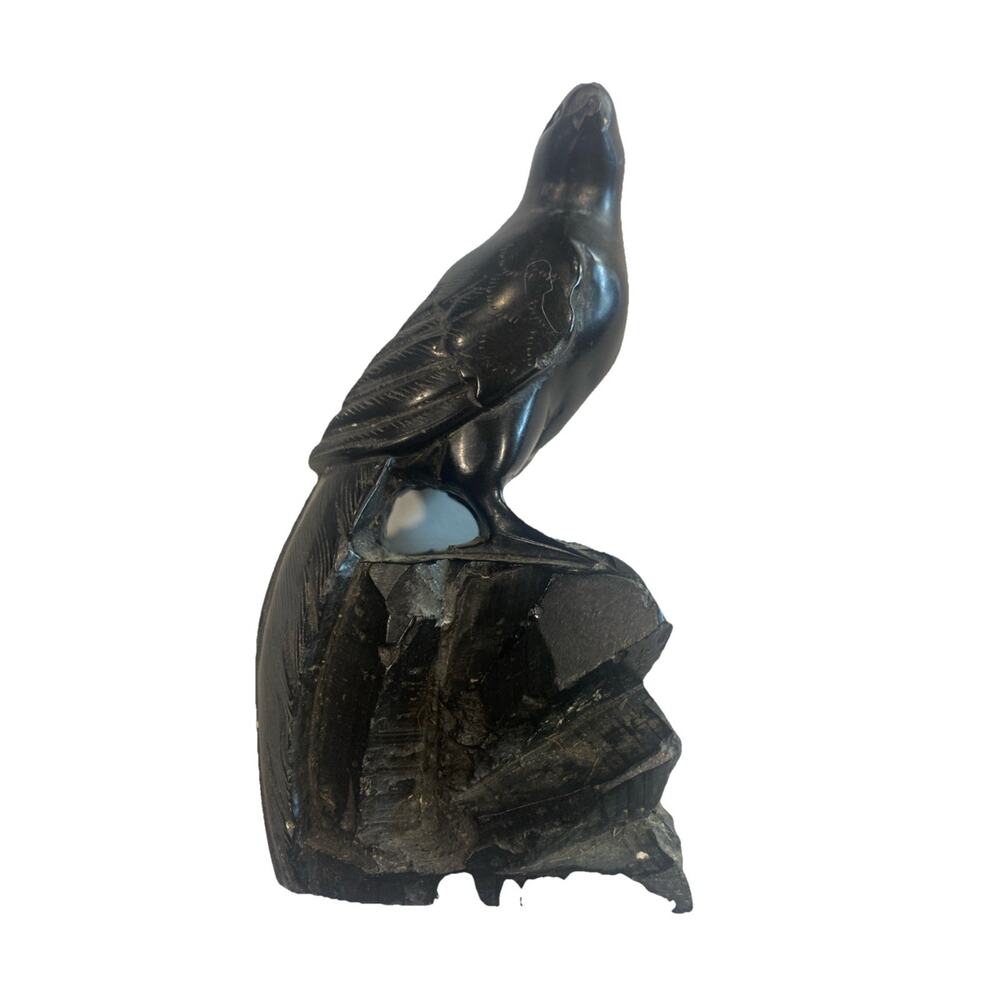 Carved Bird In Black Stone 4”